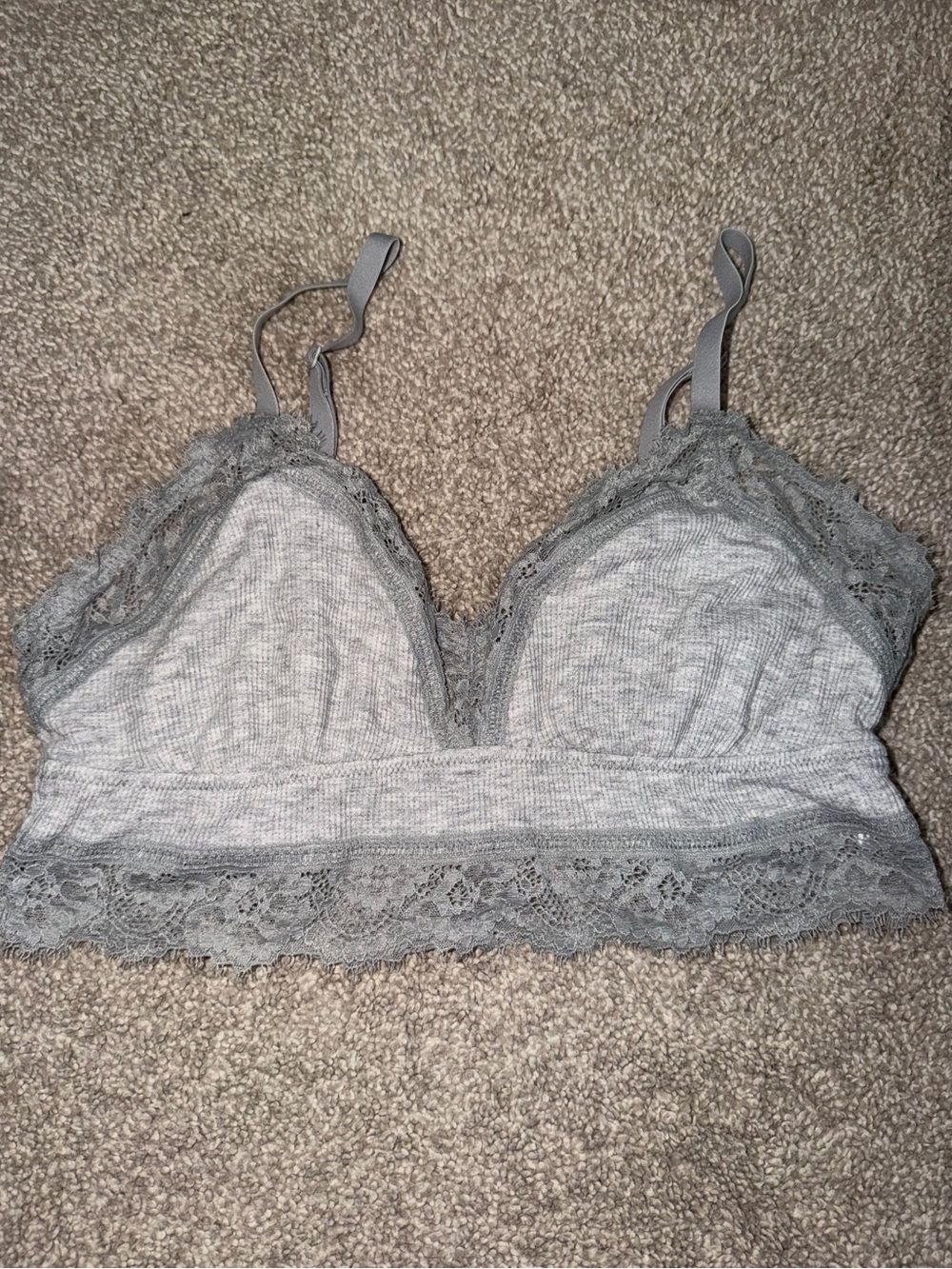 aerie Grey Lace-Trim Bralette